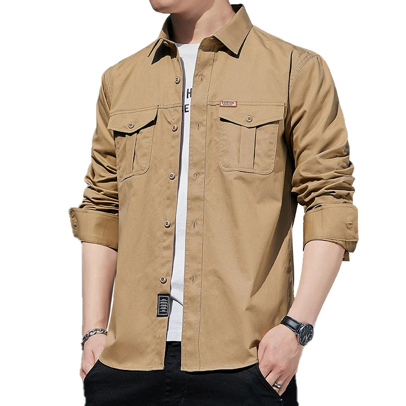 Herren leichtes Utility-Overshirt aus Baumwoll-Canvas mit Brustpattentaschen Drune