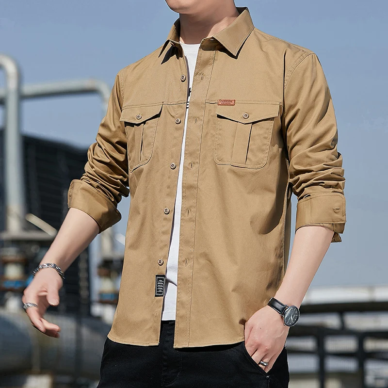 Herren leichtes Utility-Overshirt aus Baumwoll-Canvas mit Brustpattentaschen Drune