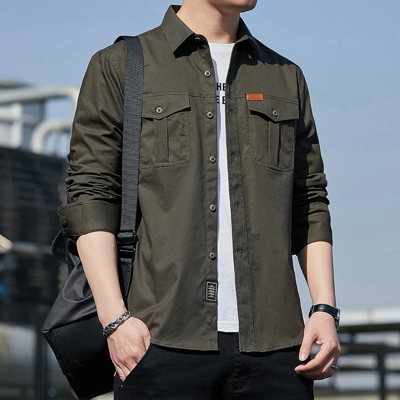 Herren leichtes Utility-Overshirt aus Baumwoll-Canvas mit Brustpattentaschen Drune