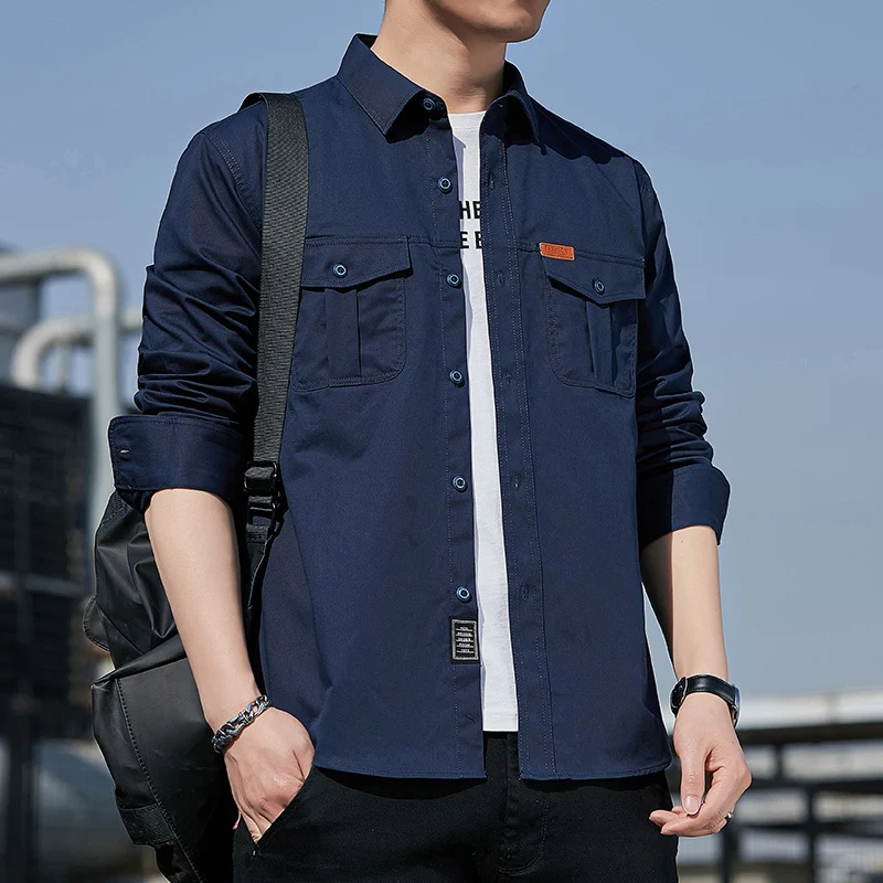 Herren leichtes Utility-Overshirt aus Baumwoll-Canvas mit Brustpattentaschen Drune