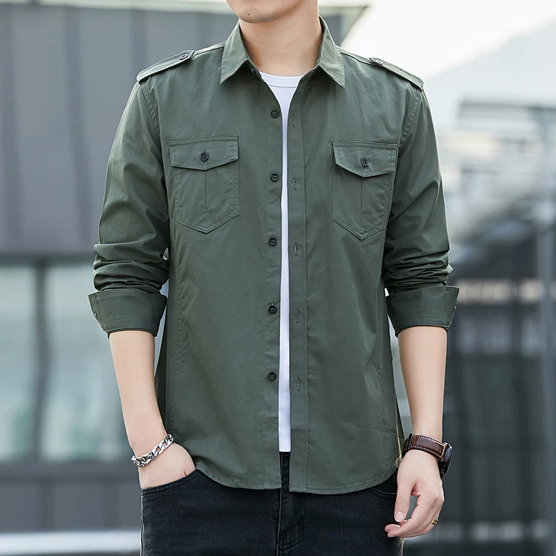 Herren Leichtes Military-inspiriertes Overshirt mit Epauletten und Brustpattentaschen Drune