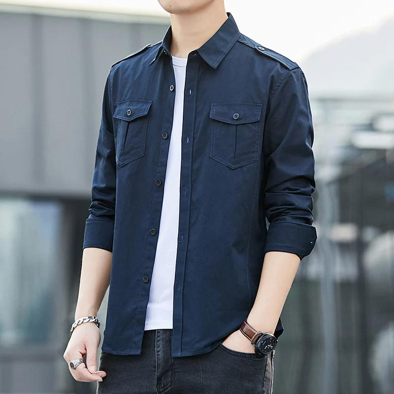 Herren Leichtes Military-inspiriertes Overshirt mit Epauletten und Brustpattentaschen Drune