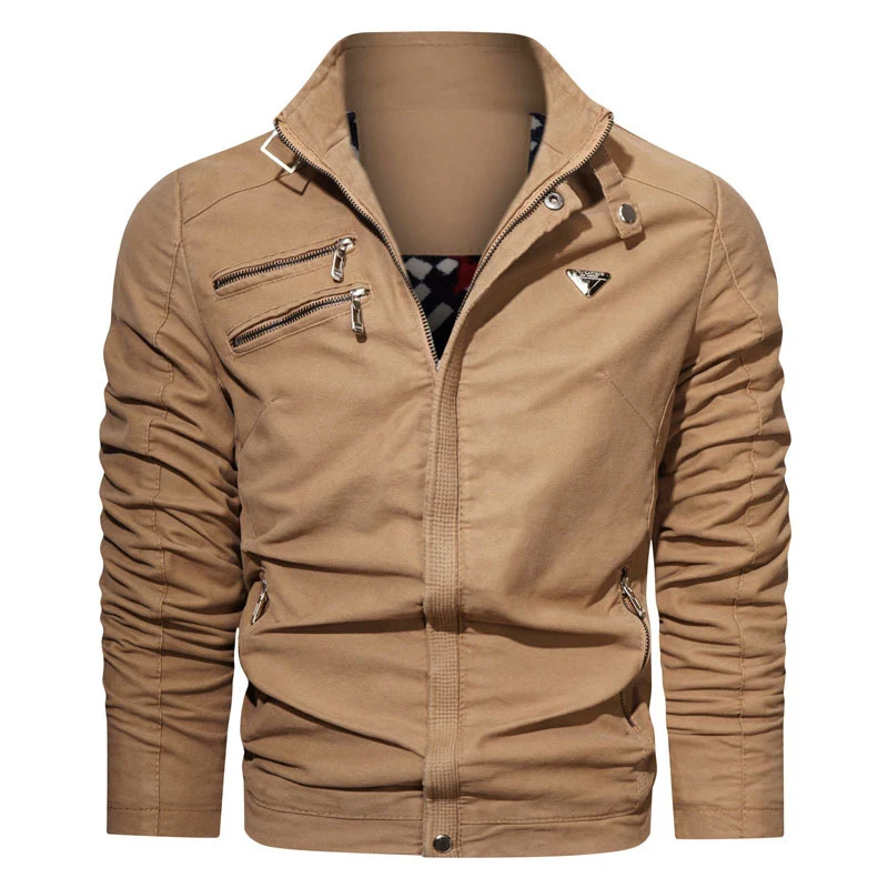 Herren leichtes Canvas‑Utility‑Blouson mit Stehkragen, asymmetrischer Brustreißverschlusspartie und Zier‑Reißverschlüssen Drune