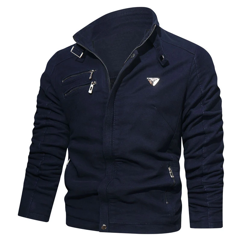 Herren leichtes Canvas‑Utility‑Blouson mit Stehkragen, asymmetrischer Brustreißverschlusspartie und Zier‑Reißverschlüssen Drune