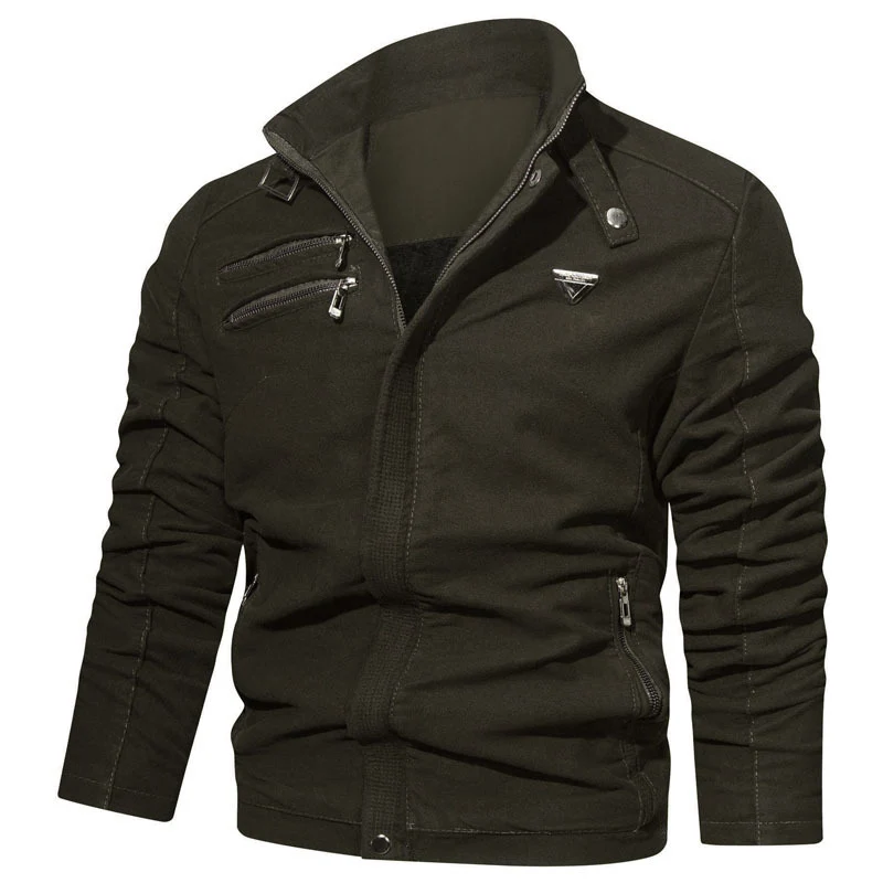 Herren leichtes Canvas‑Utility‑Blouson mit Stehkragen, asymmetrischer Brustreißverschlusspartie und Zier‑Reißverschlüssen Drune
