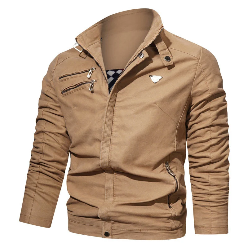 Herren leichtes Canvas‑Utility‑Blouson mit Stehkragen, asymmetrischer Brustreißverschlusspartie und Zier‑Reißverschlüssen Drune
