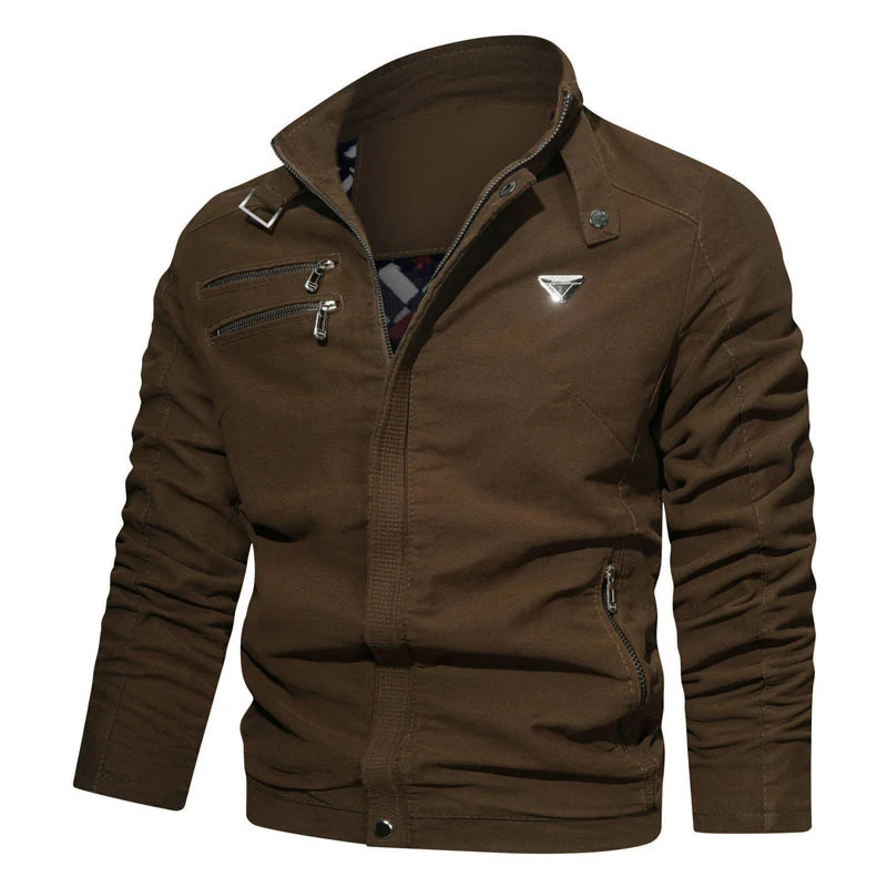 Herren leichtes Canvas‑Utility‑Blouson mit Stehkragen, asymmetrischer Brustreißverschlusspartie und Zier‑Reißverschlüssen Drune