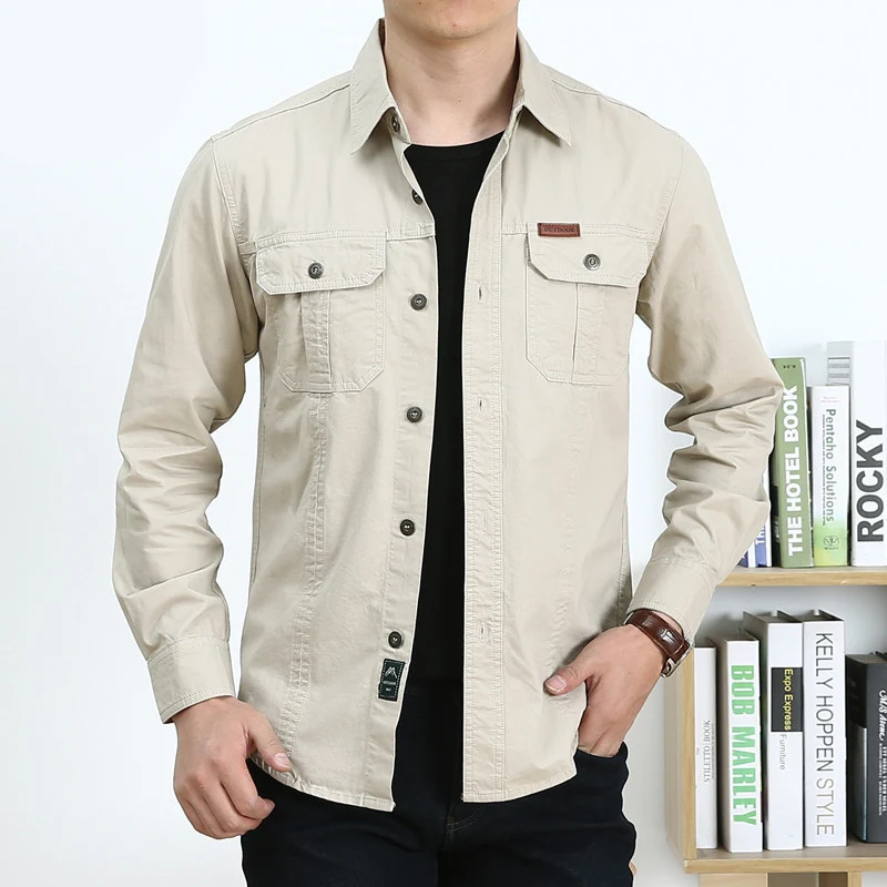 Herren Leichtes Canvas-Overshirt im Utility‑Stil mit Brustpattentaschen und Hemdkragen Drune