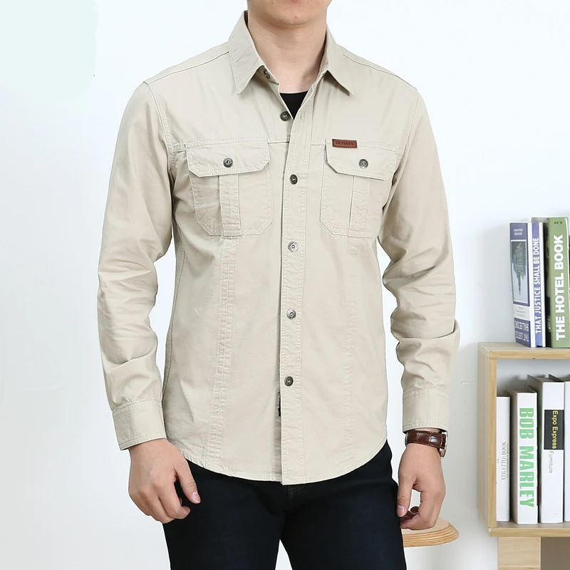 Herren Leichtes Canvas-Overshirt im Utility‑Stil mit Brustpattentaschen und Hemdkragen Drune
