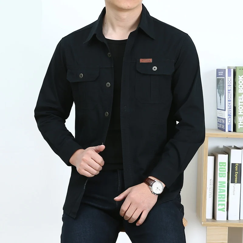Herren Leichtes Canvas-Overshirt im Utility‑Stil mit Brustpattentaschen und Hemdkragen Drune