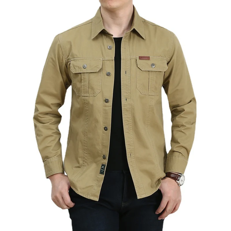 Herren Leichtes Canvas-Overshirt im Utility‑Stil mit Brustpattentaschen und Hemdkragen Drune