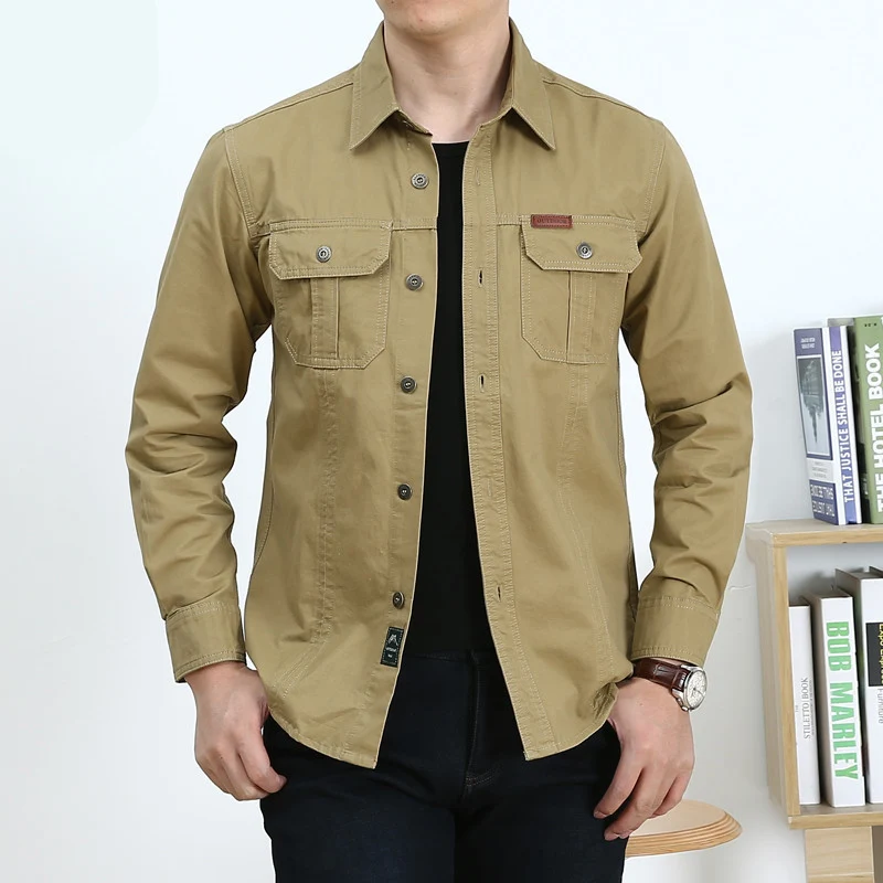 Herren Leichtes Canvas-Overshirt im Utility‑Stil mit Brustpattentaschen und Hemdkragen Drune