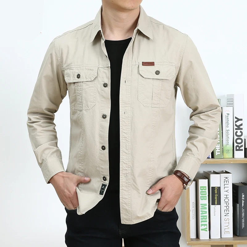 Herren Leichtes Canvas-Overshirt im Utility‑Stil mit Brustpattentaschen und Hemdkragen Drune