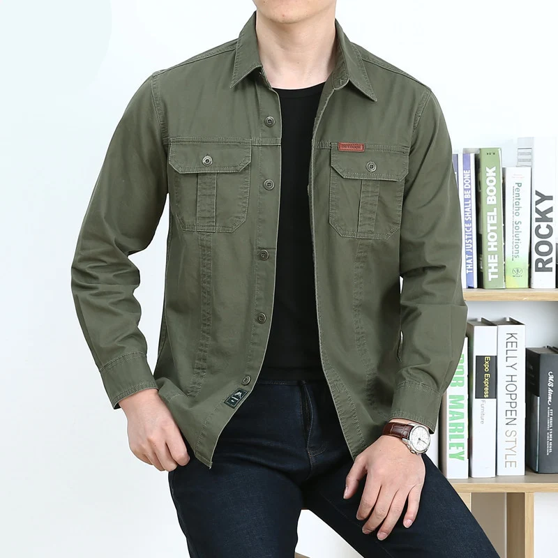 Herren Leichtes Canvas-Overshirt im Utility‑Stil mit Brustpattentaschen und Hemdkragen Drune