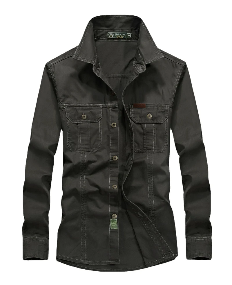 Herren leichtes Canvas-Fieldhemdjacke mit Brustpattentaschen und verstärkten Nähten Drune