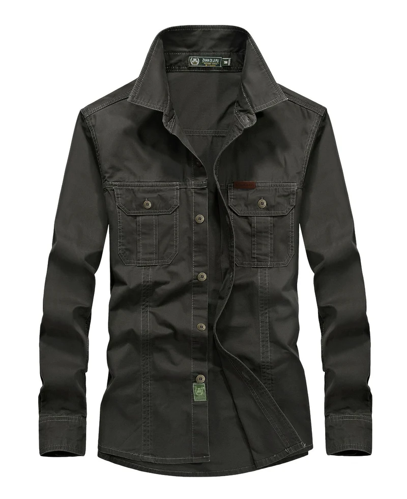 Herren leichtes Canvas-Fieldhemdjacke mit Brustpattentaschen und verstärkten Nähten Drune