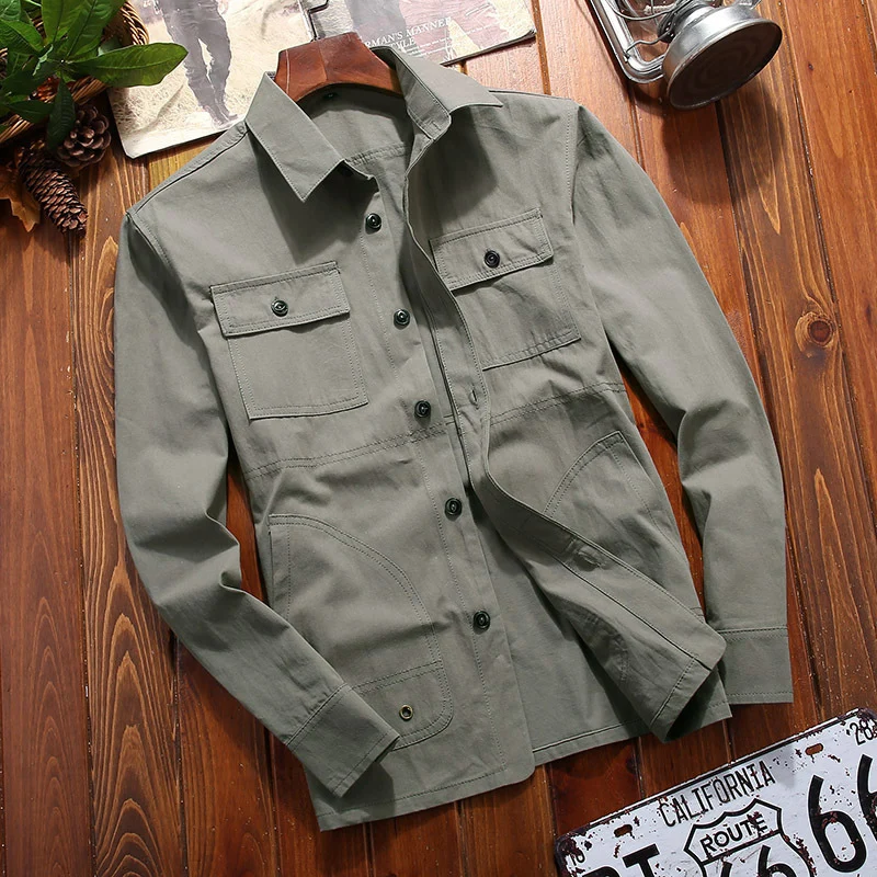 Herren leichtes Canvas‑Fieldhemdjacke mit Brustpattentaschen und Utility‑Details Drune