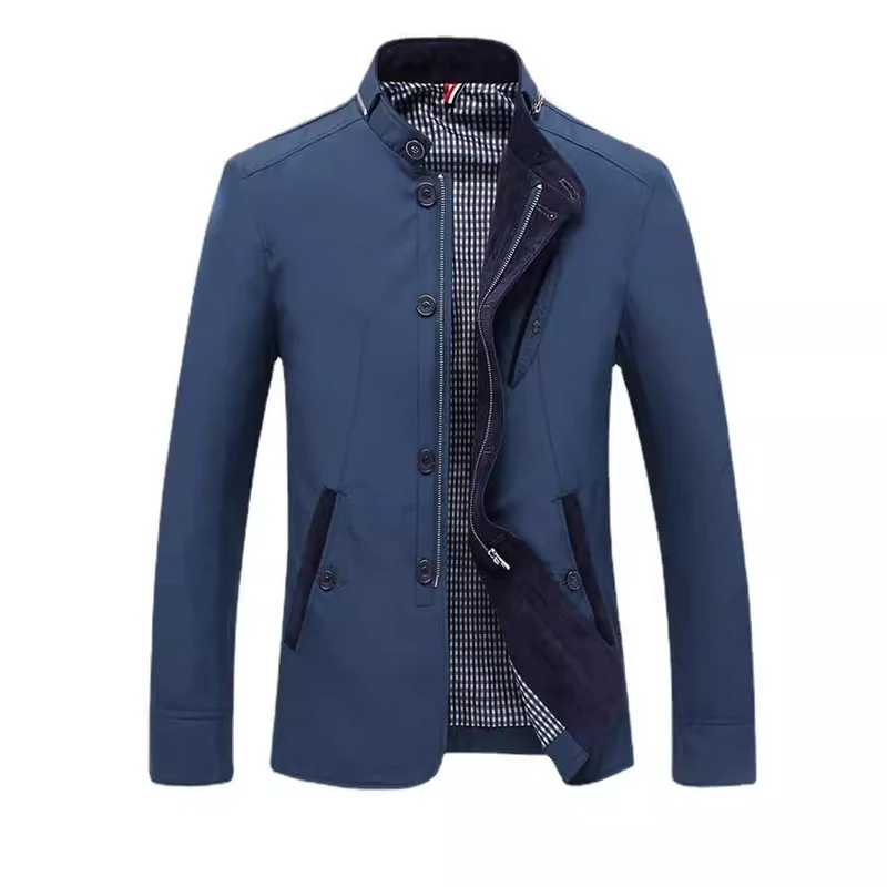 Herren leichtes Canvas‑Fieldblouson mit Stehkragen und kombinierter Zipper‑Knopffront Drune