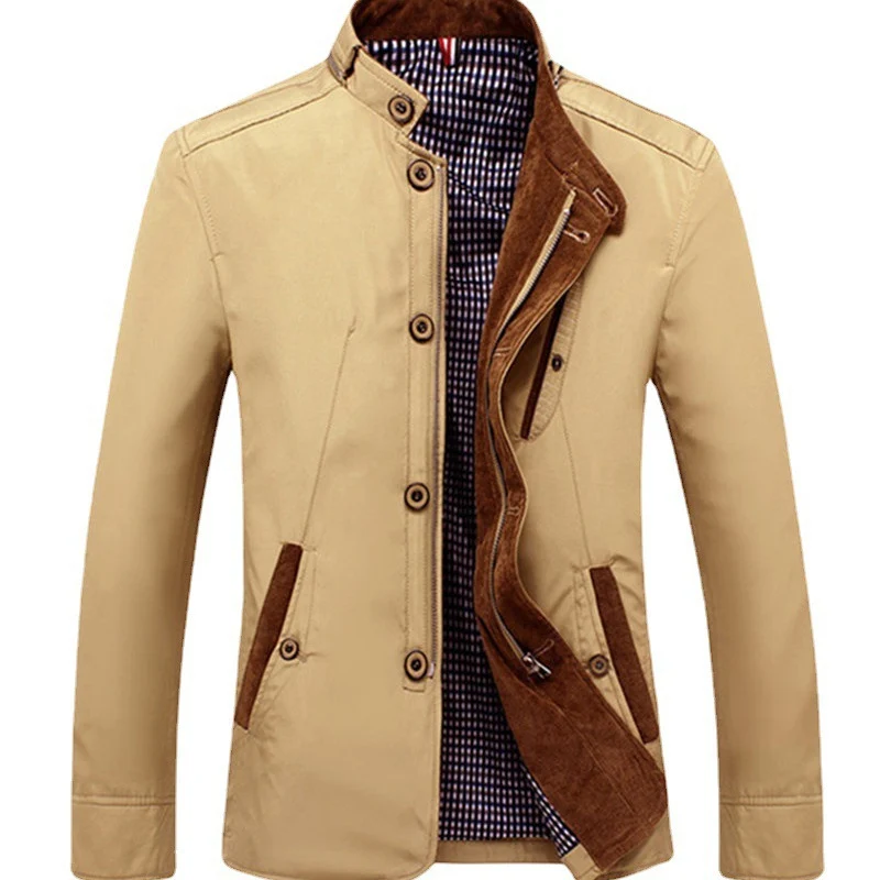 Herren leichtes Canvas‑Fieldblouson mit Stehkragen und kombinierter Zipper‑Knopffront Drune