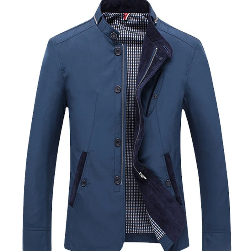 Herren leichtes Canvas‑Fieldblouson mit Stehkragen und kombinierter Zipper‑Knopffront Drune