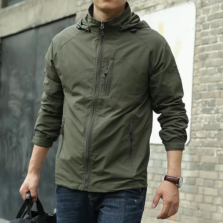 Herren leichter winddichter Shell‑Hoodie mit Mesh‑Futter, Kapuze und verstellbarem Saum Drune