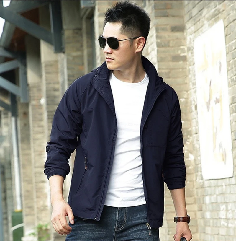 Herren leichter winddichter Shell‑Hoodie mit Mesh‑Futter, Kapuze und verstellbarem Saum Drune