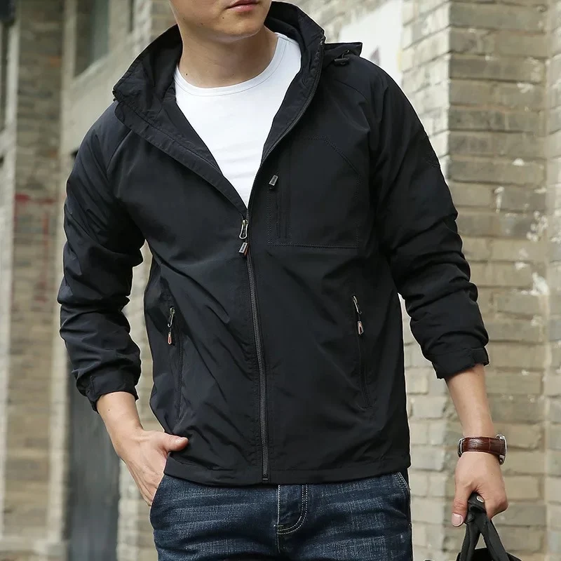 Herren leichter winddichter Shell‑Hoodie mit Mesh‑Futter, Kapuze und verstellbarem Saum Drune