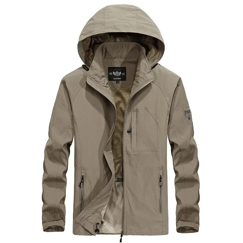 Herren leichter winddichter Shell‑Hoodie mit Mesh‑Futter, Kapuze und verstellbarem Saum Drune