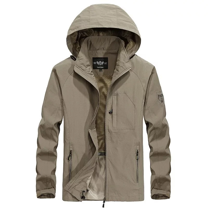 Herren leichter winddichter Shell‑Hoodie mit Mesh‑Futter, Kapuze und verstellbarem Saum Drune