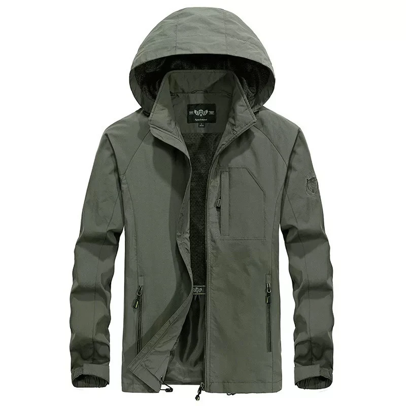 Herren leichter winddichter Shell‑Hoodie mit Mesh‑Futter, Kapuze und verstellbarem Saum Drune