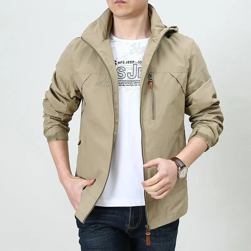 Herren Leichter winddichter Nylon-Blouson mit Stehkragen und Brustreißverschlusstasche Drune