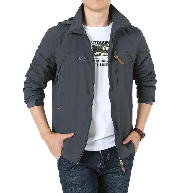 Herren Leichter winddichter Nylon-Blouson mit Stehkragen und Brustreißverschlusstasche Drune