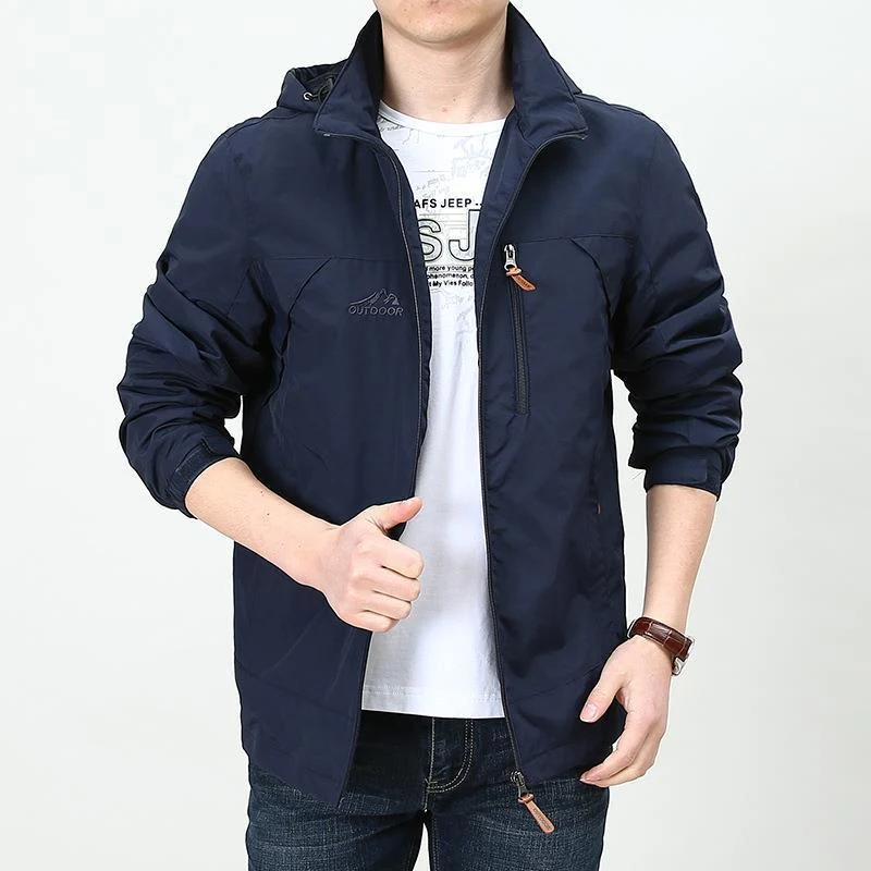 Herren Leichter winddichter Nylon-Blouson mit Stehkragen und Brustreißverschlusstasche Drune