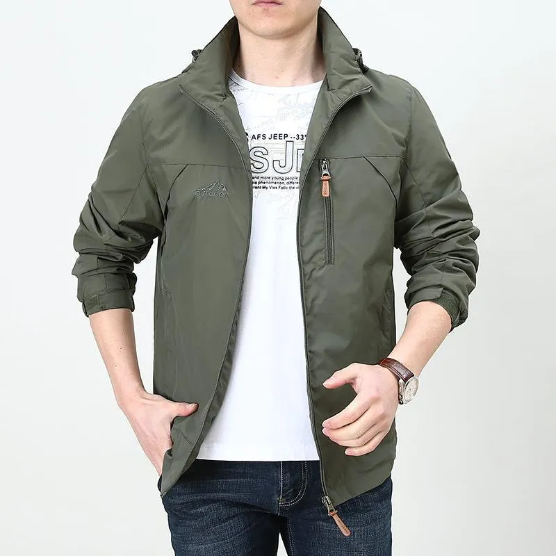 Herren Leichter winddichter Nylon-Blouson mit Stehkragen und Brustreißverschlusstasche Drune