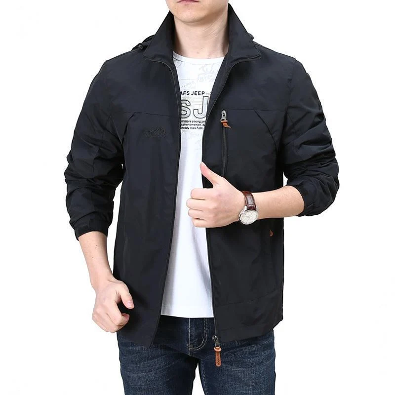 Herren Leichter winddichter Nylon-Blouson mit Stehkragen und Brustreißverschlusstasche Drune