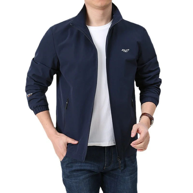 Herren Leichter Windbreaker Blouson mit Stehkragen Reißverschluss‑Taschen und elastischen Bündchen Drune