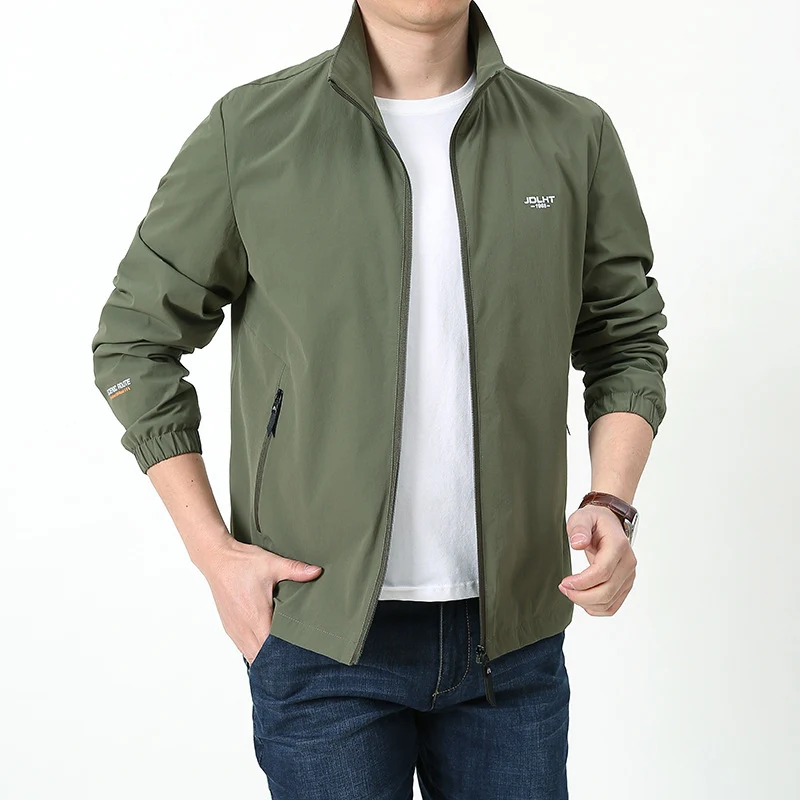 Herren Leichter Windbreaker Blouson mit Stehkragen Reißverschluss‑Taschen und elastischen Bündchen Drune