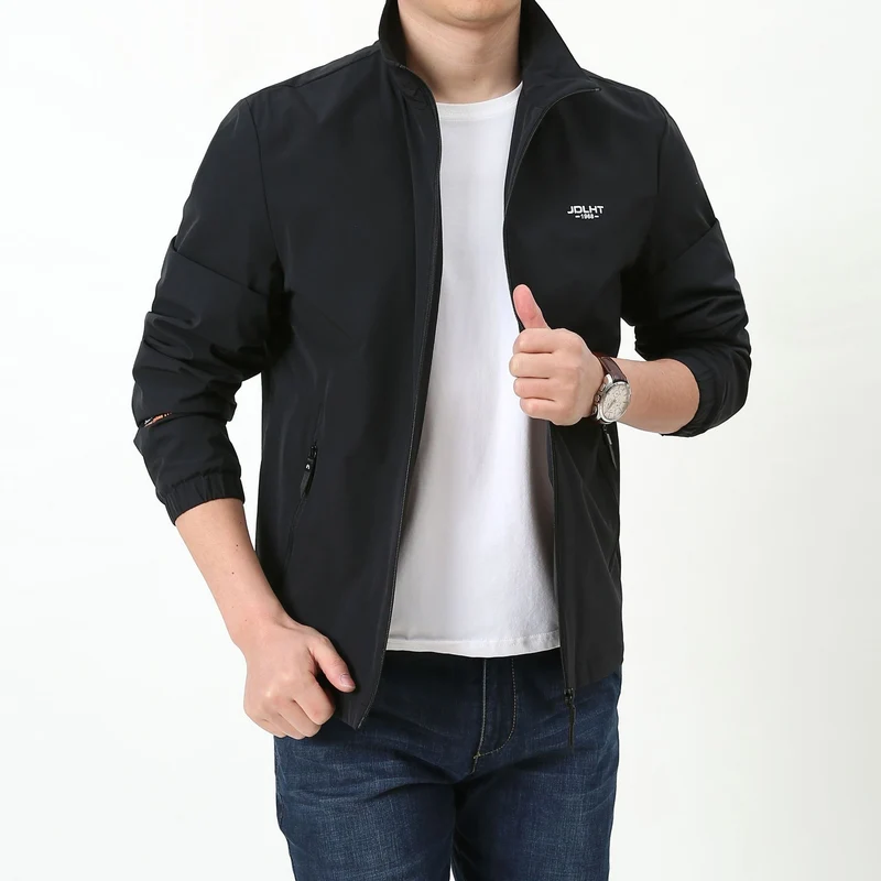 Herren Leichter Windbreaker Blouson mit Stehkragen Reißverschluss‑Taschen und elastischen Bündchen Drune