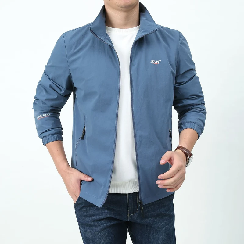 Herren Leichter Windbreaker Blouson mit Stehkragen Reißverschluss‑Taschen und elastischen Bündchen Drune