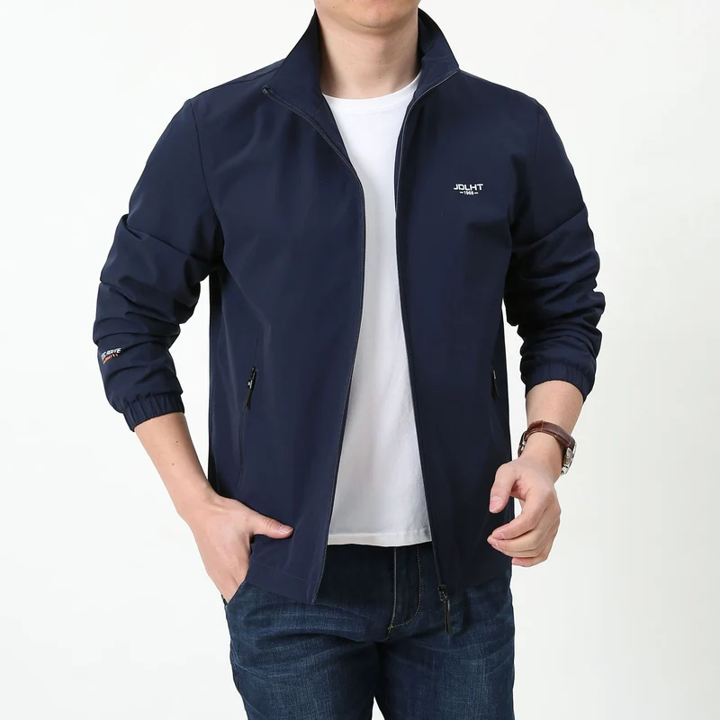 Herren Leichter Windbreaker Blouson mit Stehkragen Reißverschluss‑Taschen und elastischen Bündchen Drune