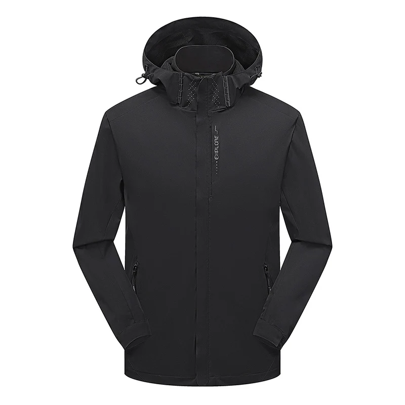 Herren leichter wasserdichter Softshell‑Hoodie mit Kapuze und Tarn‑Hex‑Alloverprint Drune
