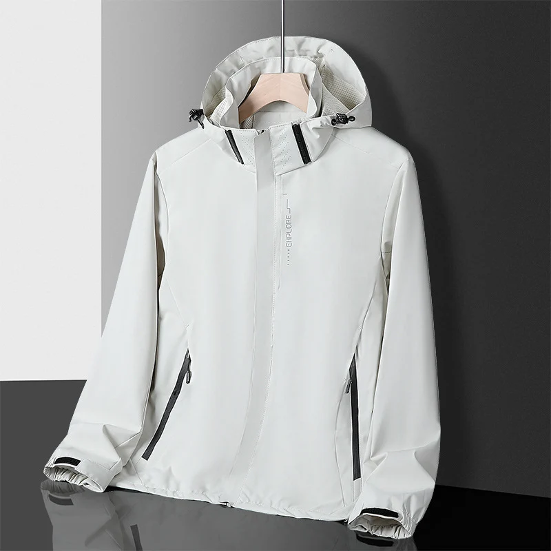 Herren leichter wasserdichter Softshell‑Hoodie mit Kapuze und Tarn‑Hex‑Alloverprint Drune