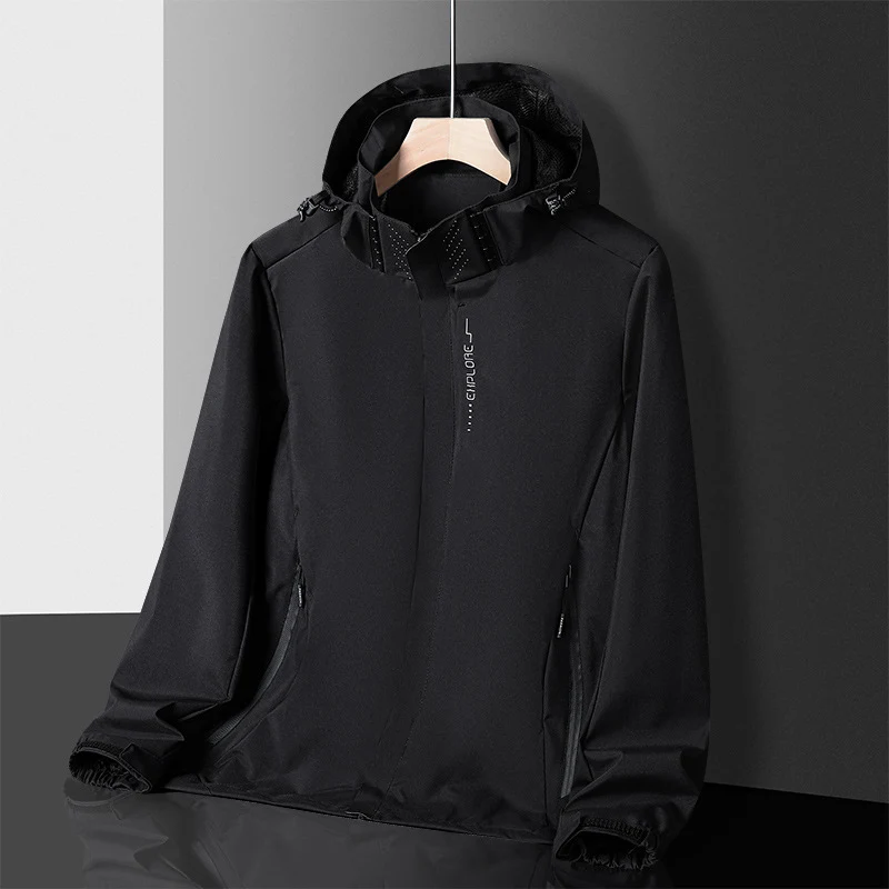 Herren leichter wasserdichter Softshell‑Hoodie mit Kapuze und Tarn‑Hex‑Alloverprint Drune