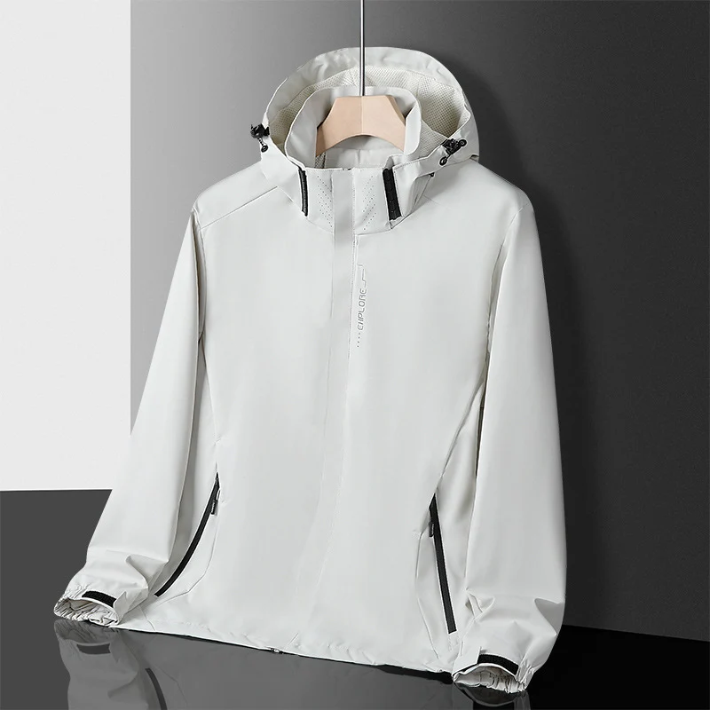 Herren leichter wasserdichter Softshell‑Hoodie mit Kapuze und Tarn‑Hex‑Alloverprint Drune