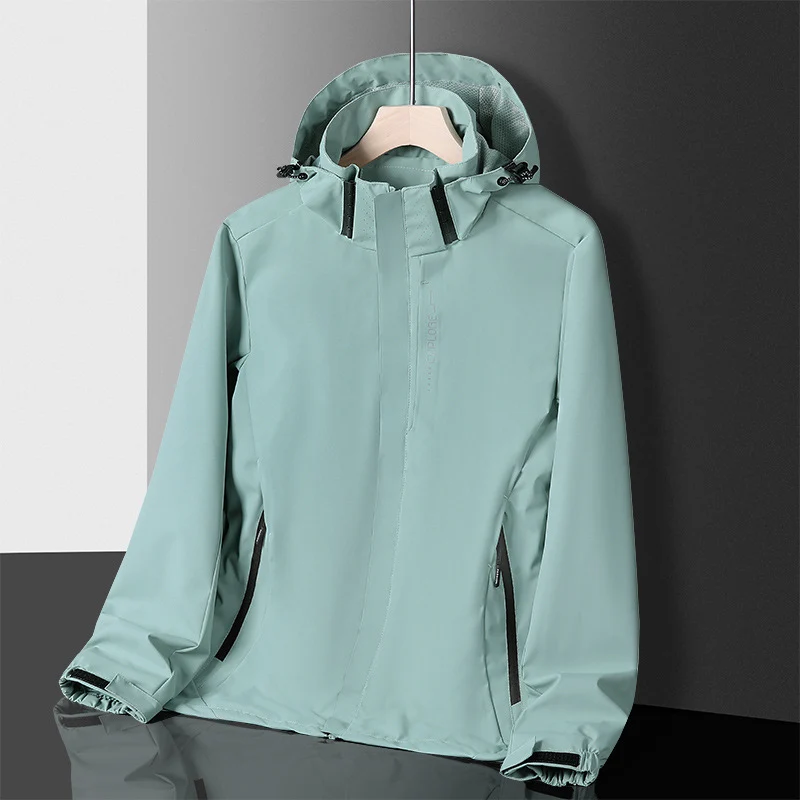 Herren leichter wasserdichter Softshell‑Hoodie mit Kapuze und Tarn‑Hex‑Alloverprint Drune