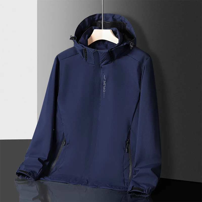 Herren leichter wasserdichter Softshell‑Hoodie mit Kapuze und Tarn‑Hex‑Alloverprint Drune