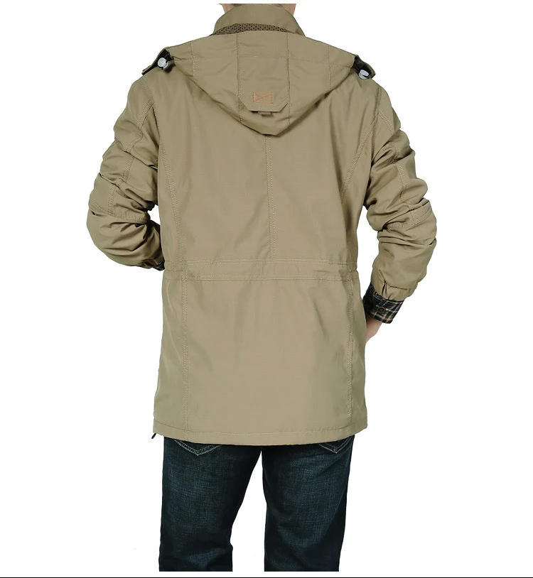 Herren leichter Utility-Fieldparka mit Kapuze, Multifachtaschen und taillierbarem Kordzug Drune