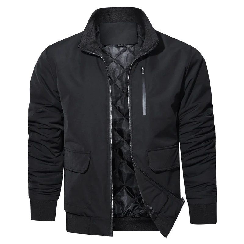 Herren leichter Utility-Bomberjacke mit geripptem Bund, Reißverschluss-Brusttasche und Pattentaschen Drune