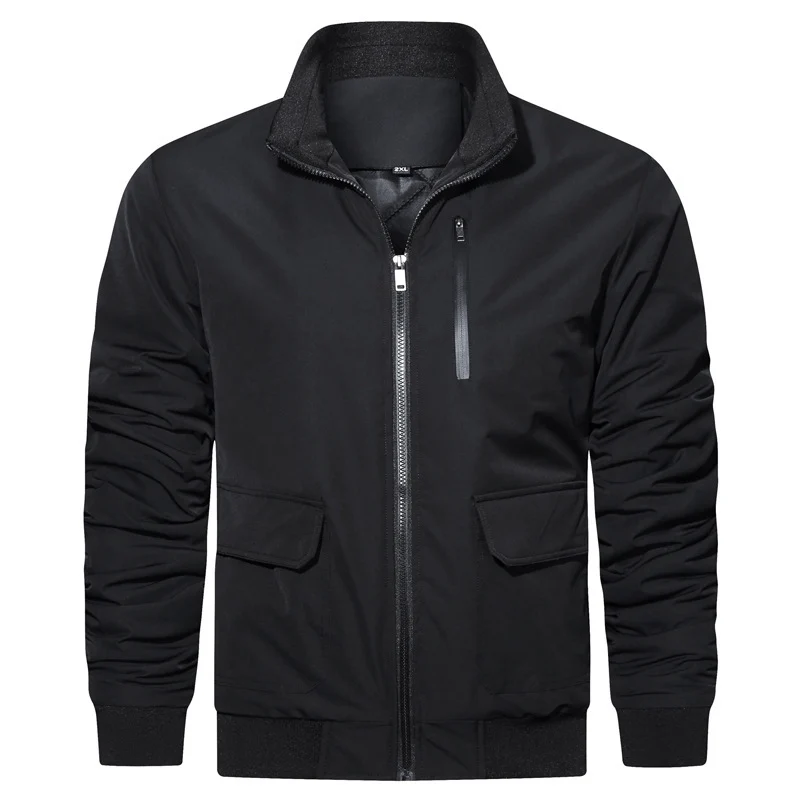 Herren leichter Utility-Bomberjacke mit geripptem Bund, Reißverschluss-Brusttasche und Pattentaschen Drune