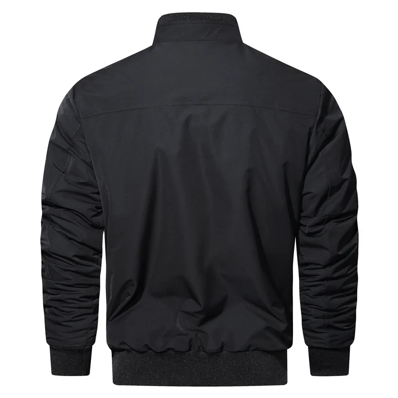 Herren leichter Utility-Bomberjacke mit geripptem Bund, Reißverschluss-Brusttasche und Pattentaschen Drune